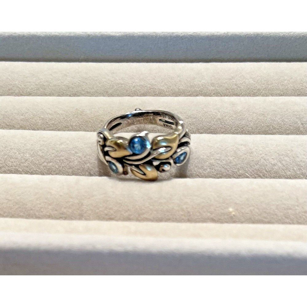 Barbara Bixby Vine and Leaf Ring SS/18K Blue Topaz Size 8.5